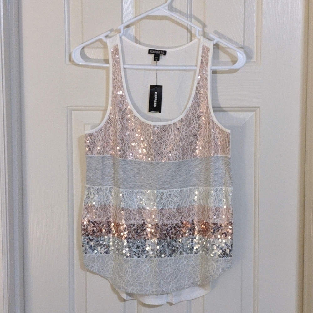 NWT Express sequin and lace tank blouse XS